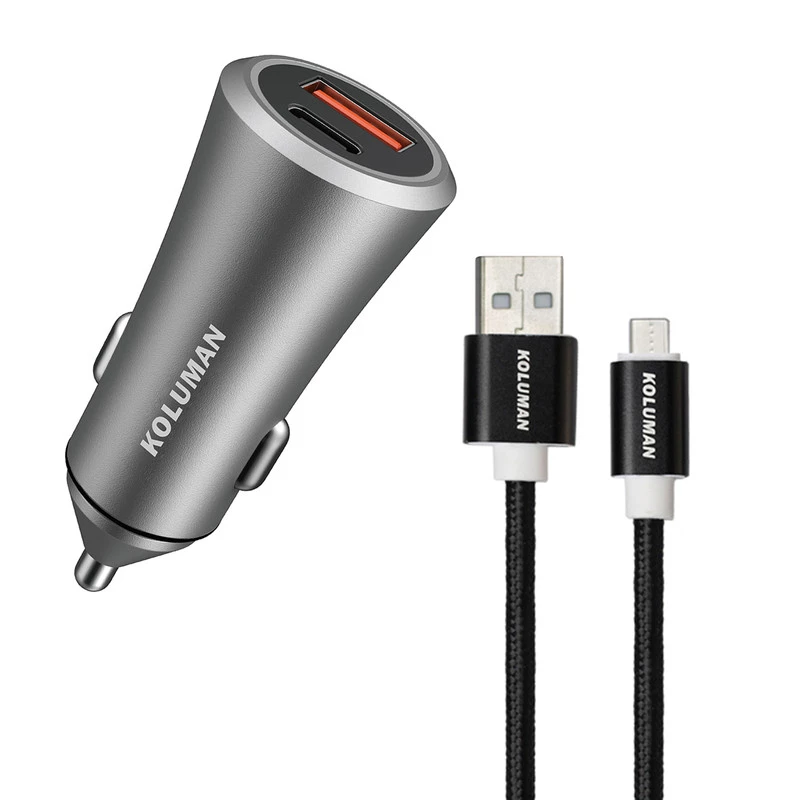 شارژر فندکی کلومن مدل KC - C03 به همراه کابل MICROUSB